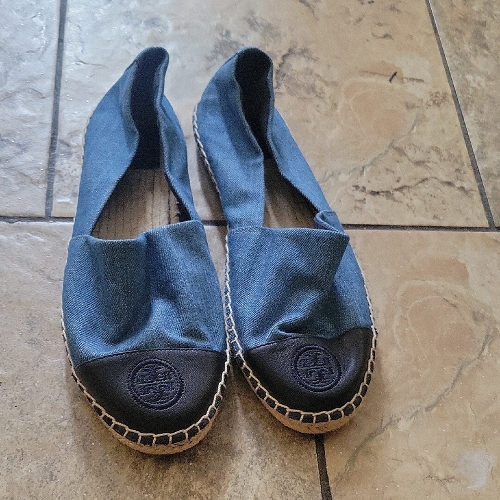 Blue and Black Espadrille Flats